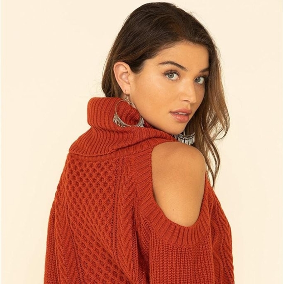 Rock & Roll Cold Shoulder Cowel Neck Sweater - Picture 4 of 5